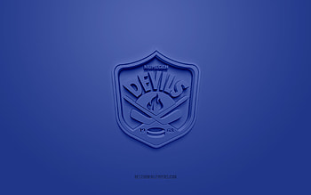 Nijmegen Devils, creative 3D logo, blue background, BeNe League, 3d emblem, Dutch hockey Club, Netherlands, 3d art, hockey, Nijmegen Devils 3d logo HD wallpaper