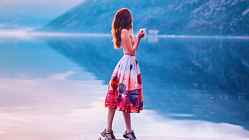 Girl Standing With Coffee Mug Pier Side, girls, model, graphy, pier HD wallpaper