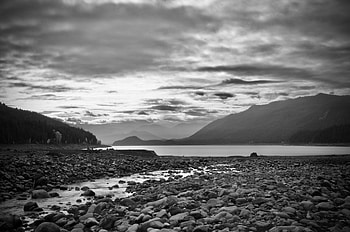 Landscape, Water, Stones, Forest, Bw, Chb HD wallpaper