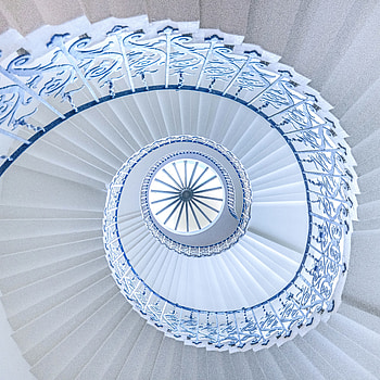Spiral, white-blue stairs, interior HD phone wallpaper