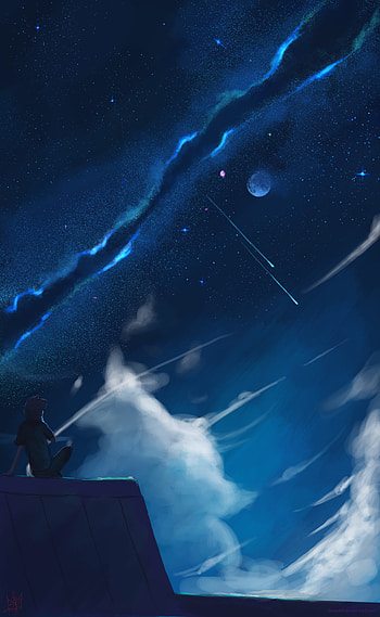 Art, Night, Privacy, Seclusion, Starry Sky, Loneliness, Roof HD phone wallpaper