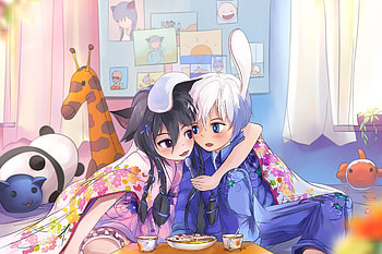 Anime, Food, Children, Friends HD wallpaper