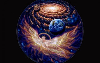 Angel of Worlds, angel, worlds, stars, fantasy HD wallpaper