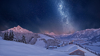 Wonderful Starry Night Above A Town In A Valley Background HD wallpaper