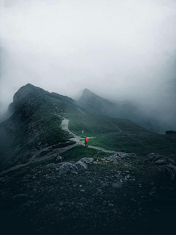 Lonely, Mountains, Miscellanea, Miscellaneous, Fog, Journey, Loneliness, Alone, Traveler, Traveller HD phone wallpaper