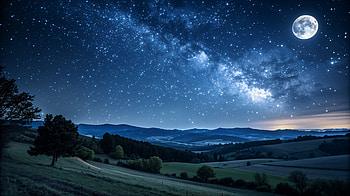 Starry Night: A Stunning Ultra, starry night, Night Sky, Milky Way, full moon, landscape HD wallpaper