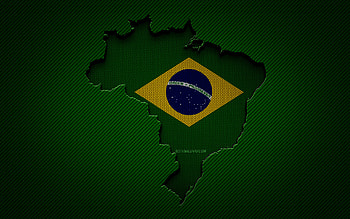 Brazil map, , South American countries, Brazilian flag, green carbon background, Brazil map silhouette, Brazil flag, South America, Brazilian map, Brazil, flag of Brazil HD wallpaper