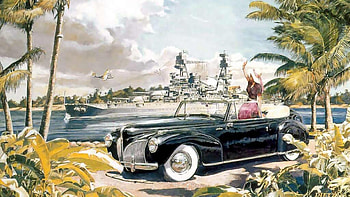 girl in world war 2, retro, lincoln, vintage, cars HD wallpaper