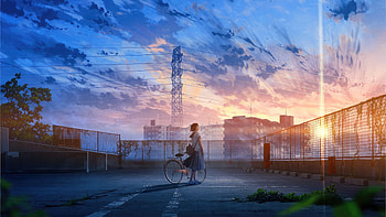Anime School Girl On A Bicycle, anime-girl, anime, artist, artwork, digital-art HD wallpaper