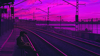 Train Station Vapor, railroad, track, vaporwave, artist, artwork, digital-art HD wallpaper