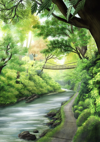 Rivers, Trees, Art, Shore, Bank, Bridge HD phone wallpaper