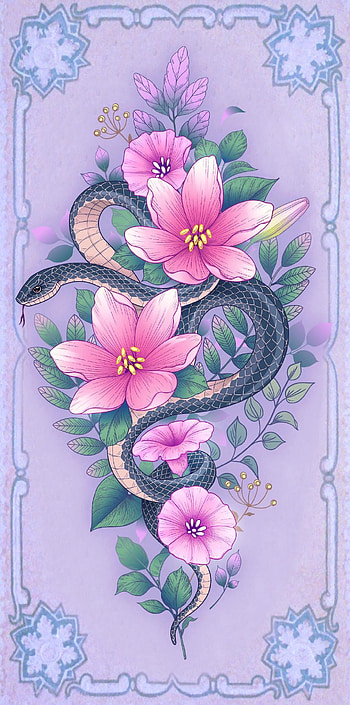 Flowers, art, snake, animal HD phone wallpaper