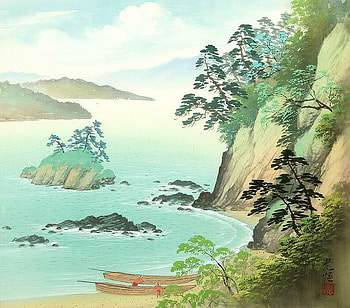 Koukei Kojima. Steep banks, river, art, drawing, nature, koukei kojima HD wallpaper