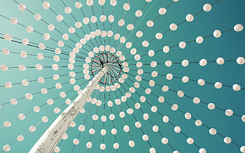 Summer lights, blue, umbrella, white, parasol, dot, summer, light, texture, vara HD wallpaper