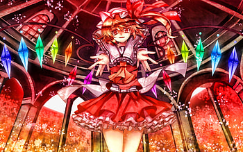 Flandre Scarlet, colorful crystals, Touhou, manga, Touhou Project, amusement park, artwork, Touhou characters, Flandre Scarlet Touhou HD wallpaper