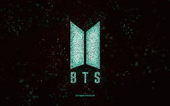 BTS glitter logo, , black background, BTS logo, turquoise glitter art, BTS, creative art, BTS turquoise glitter logo HD wallpaper