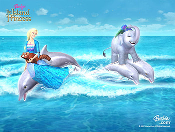 Barbie, blue, sea, raccoon, elephant, movie, dolphins, water, the island princess HD wallpaper