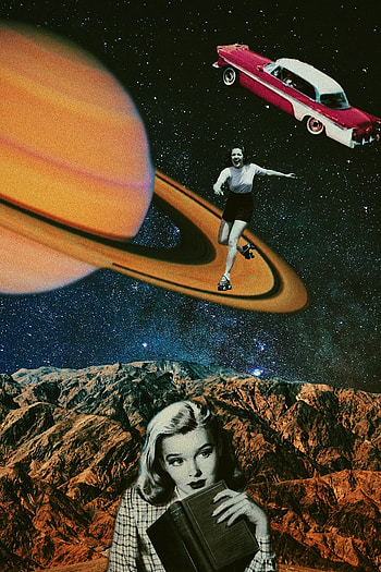 Skating, surrealismo, art, collage, surrealism, univers, universo, space HD phone wallpaper