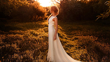 Girl White Dress Sunbeam Forest, white-dress, girls, model, forest HD wallpaper