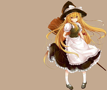Marisa Kirisame, blond hair, blonde, cute, long hair, dress, witch, blonde hair, female, plain, sexy, blond, hot, broom, girl, anime girl, simple, anime, touhou, gown HD wallpaper