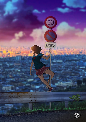 Art, City, Girl, Road Sign, Traffic Sign HD phone wallpaper