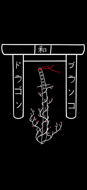 Katana sakura 3, sanctuary, japanese, japan, black, simple, samurai HD phone wallpaper