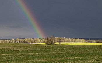 Rainbow in Latvia, Latvia, rainbow, field, storm HD wallpaper