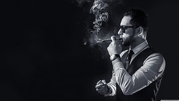 man smoking, glasses, beard, cigar, man HD wallpaper