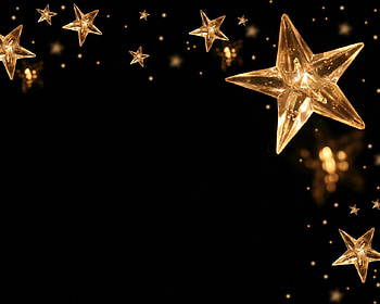 Golden stars, star, holiday, black, christmas HD wallpaper