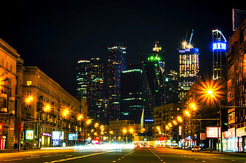 City Lights, Cities, Architecture, Moskow, Night City, Skyscrapers, Russia HD wallpaper