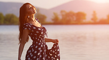 Morning Light, trees, girl, lake, beauty HD wallpaper