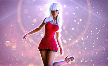 Girl, stilettos, pink, rendering, fantasy, red, dress HD wallpaper