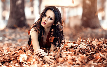 Autumn beauty, model, fall, girl, orange, alessandro di cicco, beauty, woman, autumn, leaf HD wallpaper