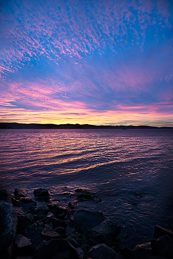 Nature, Sunset, Stones, Sea, Horizon HD phone wallpaper