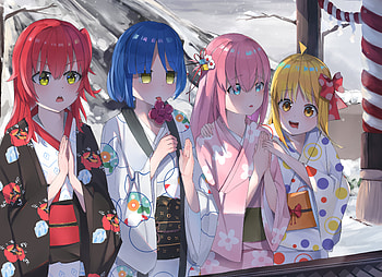 Bocchi the Rock! — Shrine Festival: Hitori, Ikuyo, Nijika & Ryou ( U), Hitori Gotou, Ikuyo Kita, Nijika Ijichi, Ryou Yamada, Anime, Bocchi the Rock! HD wallpaper