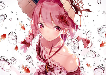 Anime girl, looking straight, bubbles, original HD wallpaper