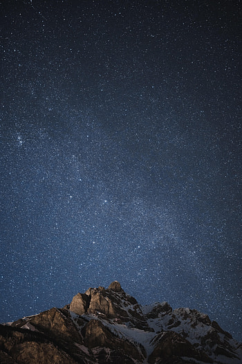 Night, Mountain, Vertex, Top, Dark, Starry Sky HD phone wallpaper