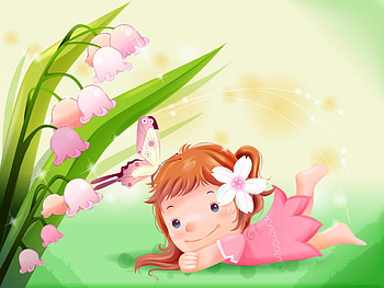 Cute Little Girl with Butterfly Cartoon HD wallpaper