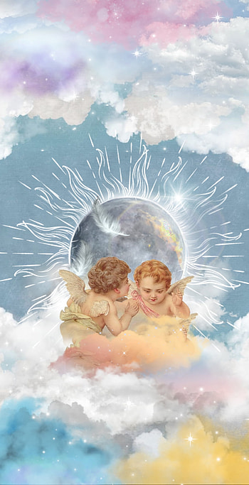 Angels, Dream, Sky, Aesthetic, Blue, Moon, Cloud, Colourful, God, Sun HD phone wallpaper