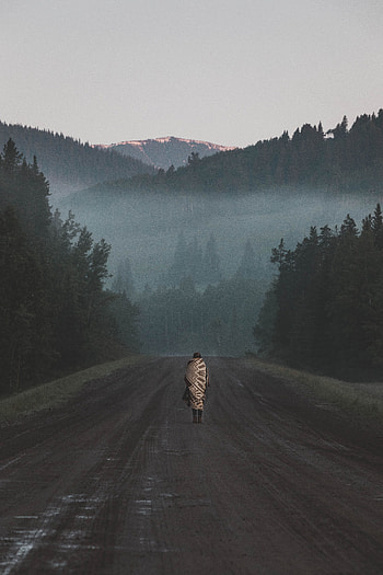 Mountains, Silhouette, Miscellanea, Miscellaneous, Road, Forest, Fog HD phone wallpaper