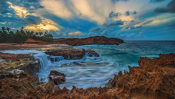 Beach, clouds, water, coast HD wallpaper