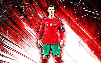 Cristiano Ronaldo, grunge art, Portugal National Team, football stars, soccer, footballers, red abstract rays, Portuguese football team, CR7, Cristiano Ronaldo HD wallpaper