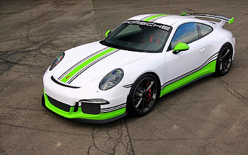 Porsche-911-Gt3, White, Sports Car, Lime Green, Porsche HD wallpaper