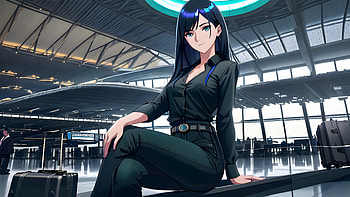 A girl sit in a airport, AI Art, Anime, girl, anime girl HD wallpaper