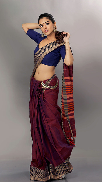 Malavika sharma, saree lover, telugu actress, navel show HD phone wallpaper