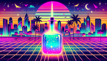Enchanted Neon Potion - Retro-Futuristic Cityscape, potion, retro, neon, cityscape, bottle HD wallpaper
