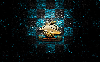 Cronulla Sharks, glitter logo, NRL, blue black checkered background, rugby, australian rugby club, Cronulla Sharks logo, mosaic art, National Rugby League HD wallpaper