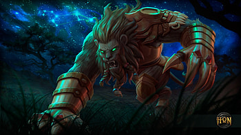 Zodiac ~ Leo, night, blue, art, heroes of newerth, leo, lion, dark, fantasy, zodiac, green, game, creature HD wallpaper