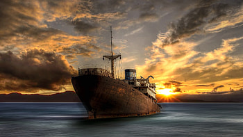 Abandoned Ship Sunset, Ship, Nature, Sunset, Abandoned HD wallpaper
