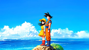 Coastal Calm With Chi Chi And Goku, goku, anime, artwork, art, digital-art, ai, artist HD wallpaper